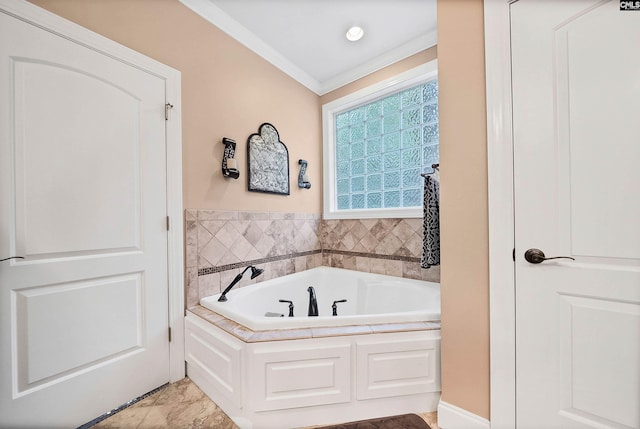 1437 Heins Rd, Blythewood, SC 29016 - bathroom with a garden tub and crown molding