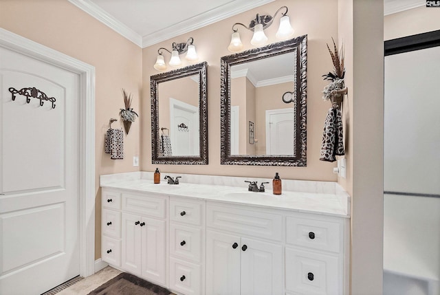 1437 Heins Rd, Blythewood, SC 29016 - bathroom featuring crown molding, a sink, and double vanity