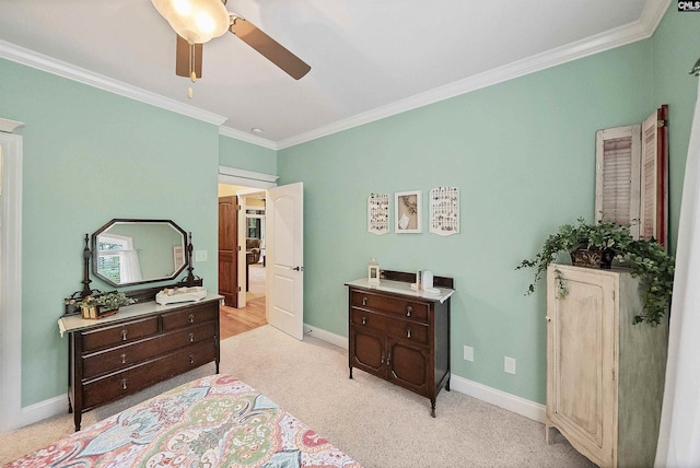 1437 Heins Rd, Blythewood, SC 29016 - bedroom with crown molding, ceiling fan, light colored carpet, and baseboards