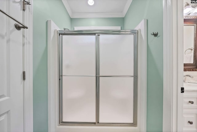 1437 Heins Rd, Blythewood, SC 29016 - full bathroom with a shower stall, crown molding, and a sink