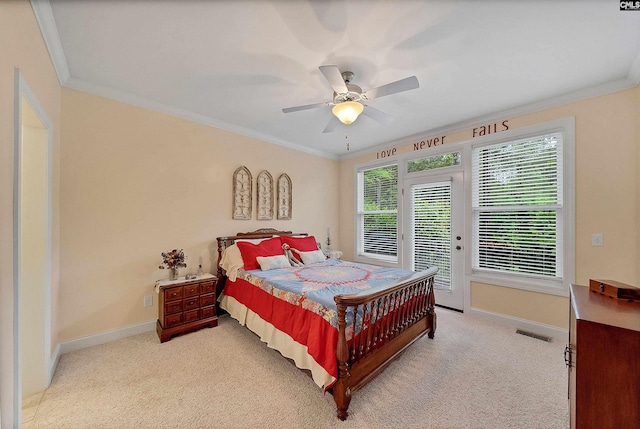1437 Heins Rd, Blythewood, SC 29016 - bedroom featuring light colored carpet, crown molding, access to outside, and baseboards