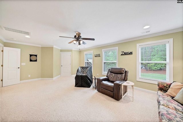 1437 Heins Rd, Blythewood, SC 29016 - sitting room featuring visible vents, ornamental molding, and carpet
