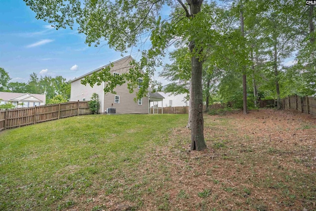 view of yard with cooling unit and a fenced backyard