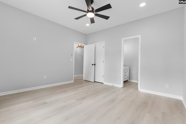 1733 Cody St, Columbia, SC 29203 - unfurnished bedroom with recessed lighting, light wood-style flooring, a ceiling fan, and baseboards