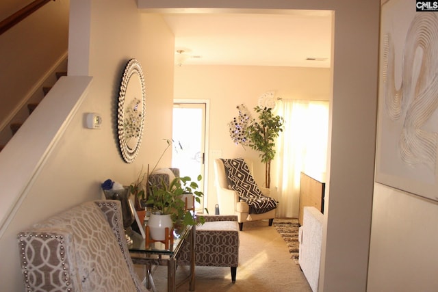 640 Mangrove Trl, Columbia, SC 29229 - sitting room with stairway, carpet floors, and visible vents