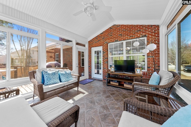 257 Popes Ln, Lexington, SC 29072 - sunroom with ceiling fan, vaulted ceiling, and outdoor lounge area