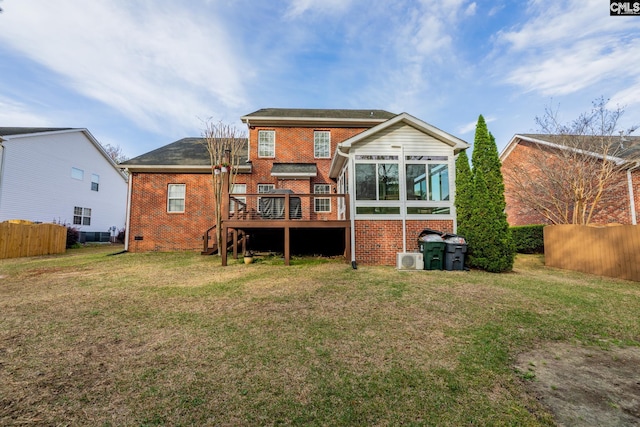 257 Popes Ln, Lexington, SC 29072 - rear view of house with brick siding, a deck, a sunroom, and stairway
