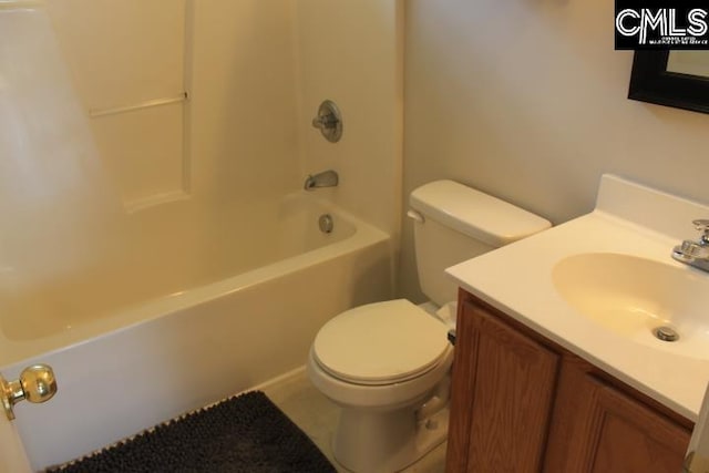 full bath with toilet, shower / washtub combination, and vanity