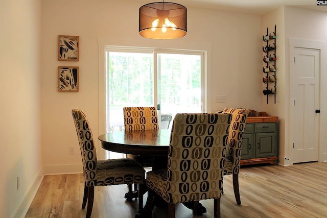 dining room featuring light wood-style floors and baseboards