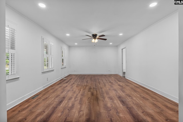 spare room with baseboards, recessed lighting, and ceiling fan