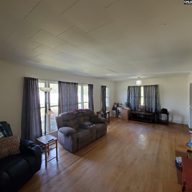 living room featuring a wealth of natural light and wood finished floors