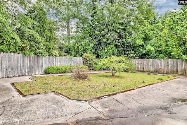 view of yard featuring a patio and fence