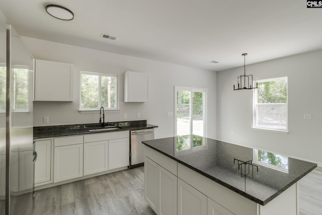 kitchen with visible vents, plenty of natural light, dishwasher, and a sink
