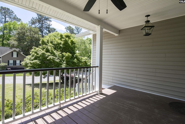 balcony with a ceiling fan