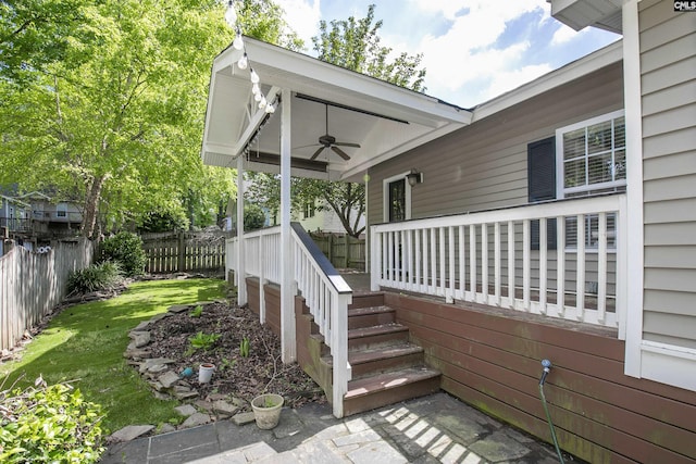 view of patio / terrace featuring a fenced backyard and ceiling fan