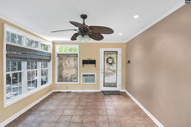 unfurnished sunroom with a wall unit AC