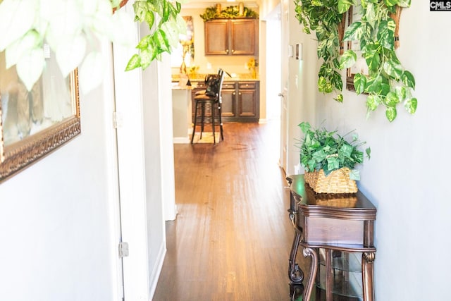 hallway featuring baseboards and wood finished floors