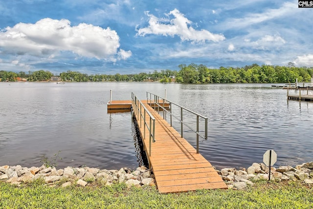 view of dock with a water view