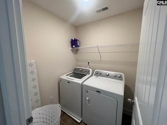 laundry room featuring laundry area, washer and clothes dryer, and visible vents