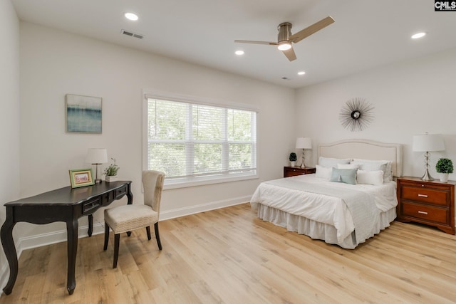12 Magnolia Bay Ct, Columbia, SC 29229 - bedroom with light wood finished floors, baseboards, recessed lighting, and a ceiling fan
