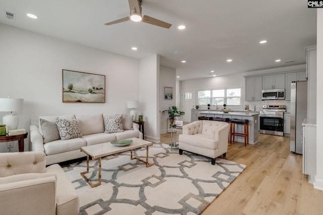 12 Magnolia Bay Ct, Columbia, SC 29229 - living room featuring recessed lighting, light wood-style flooring, and ceiling fan