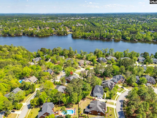 birds eye view of property with a water view and a residential view