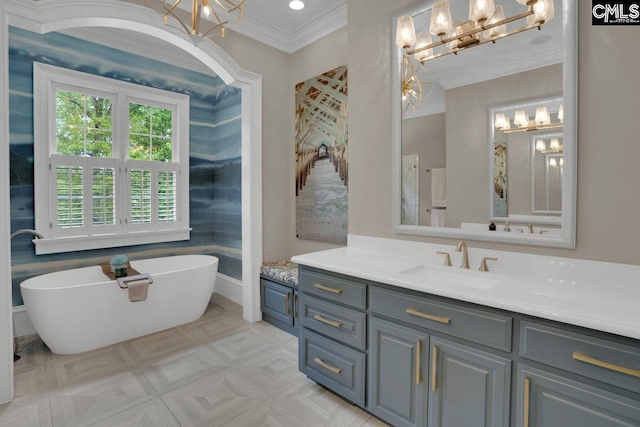 119 Ashley Trace Dr, Lexington, SC 29072 - full bath with ornamental molding, a soaking tub, and a notable chandelier