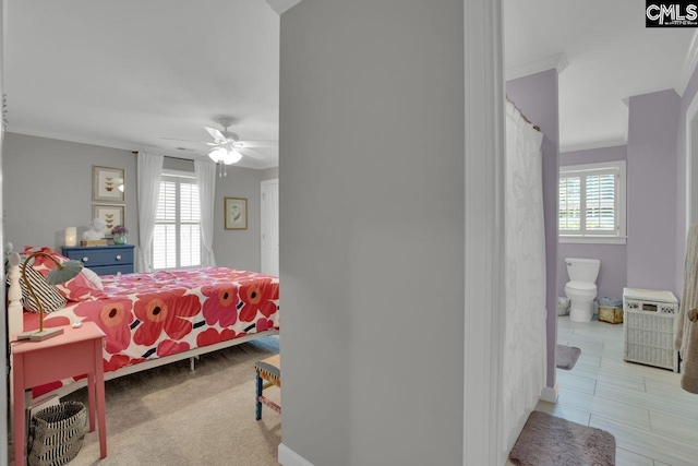 119 Ashley Trace Dr, Lexington, SC 29072 - bedroom featuring crown molding, a ceiling fan, baseboards, and multiple windows