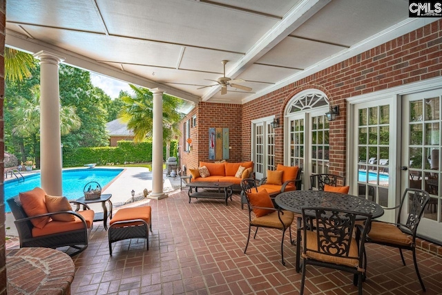 119 Ashley Trace Dr, Lexington, SC 29072 - view of patio with a fenced in pool, ceiling fan, and an outdoor hangout area