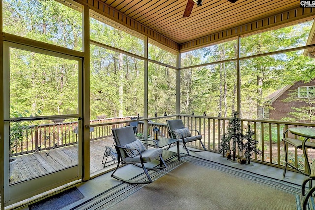 sunroom / solarium with plenty of natural light and a ceiling fan