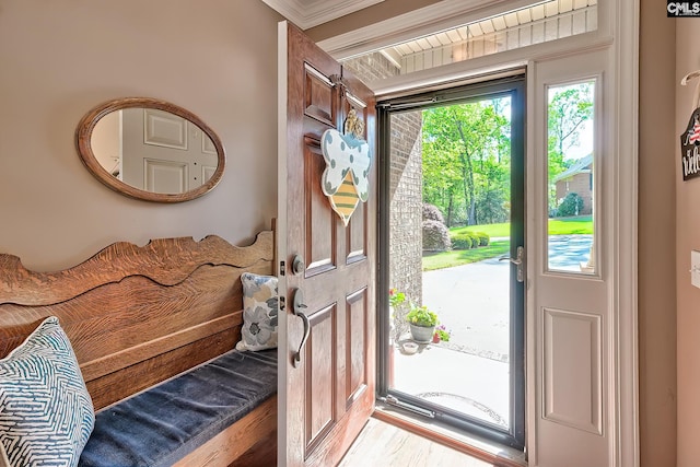 entryway with wood finished floors