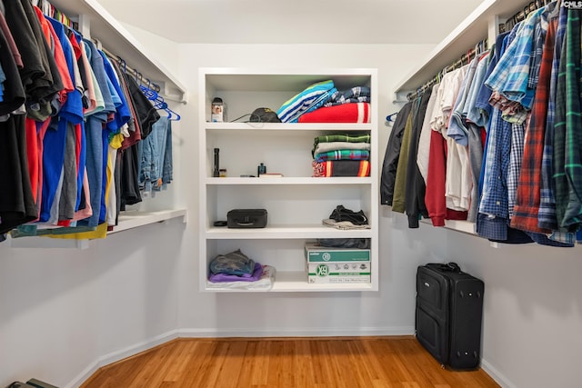 walk in closet featuring wood finished floors