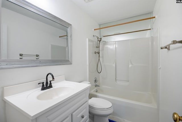 full bath featuring vanity, shower / bathing tub combination, and toilet