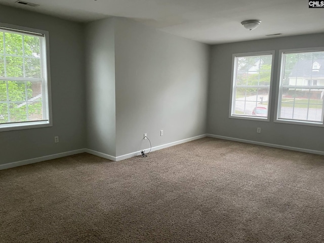 carpeted empty room featuring baseboards and a healthy amount of sunlight