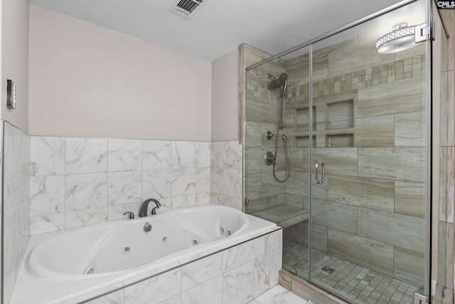5904 Lakeshore Dr, Columbia, SC 29206 - full bathroom with a stall shower, visible vents, and a jetted tub