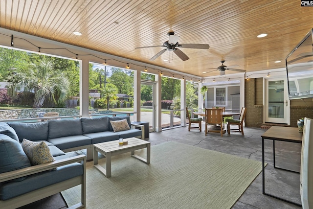 5904 Lakeshore Dr, Columbia, SC 29206 - sunroom with wood ceiling, an outdoor living space, a wealth of natural light, and outdoor dining space
