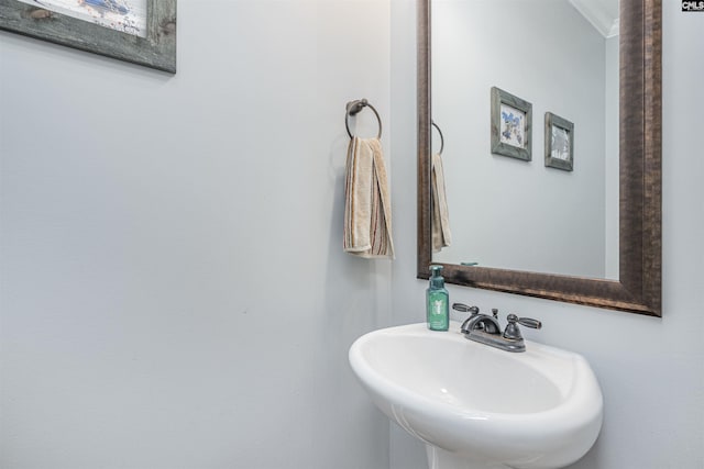 bathroom with ornamental molding and a sink