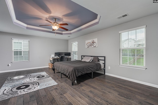 742 Westfield Rd, Lexington, SC 29073 - bedroom with visible vents, a raised ceiling, baseboards, and dark wood finished floors