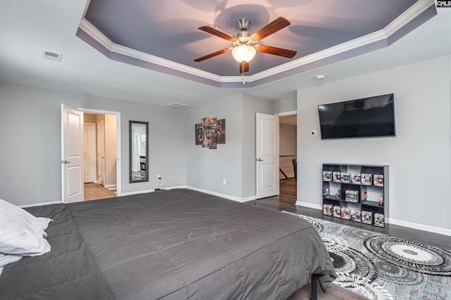 742 Westfield Rd, Lexington, SC 29073 - bedroom featuring a ceiling fan, visible vents, a raised ceiling, baseboards, and ornamental molding