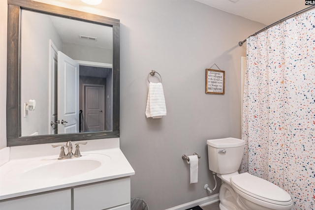 742 Westfield Rd, Lexington, SC 29073 - bathroom with visible vents, vanity, toilet, baseboards, and a shower with shower curtain