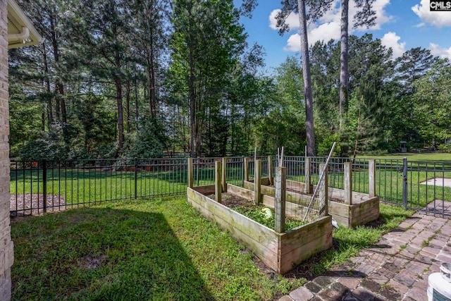 view of yard with fence and a garden