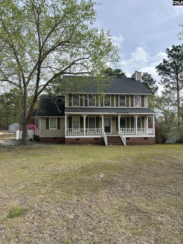 4866 Misty Pine Ln, Orangeburg, SC 29118 - colonial-style house with a porch, a front lawn, a chimney, and crawl space