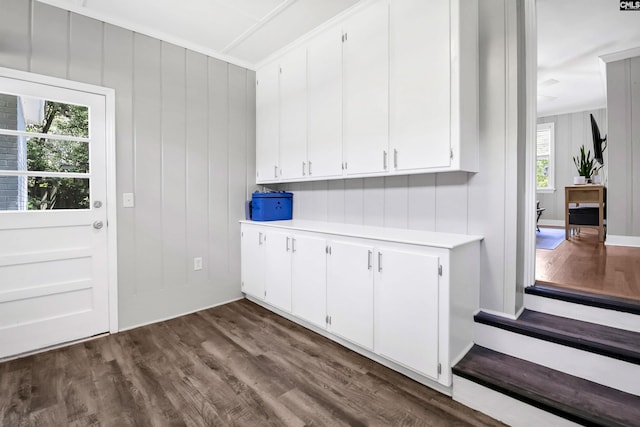 laundry room with dark wood-style floors