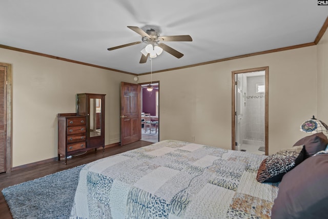 bedroom featuring a ceiling fan, baseboards, and wood finished floors
