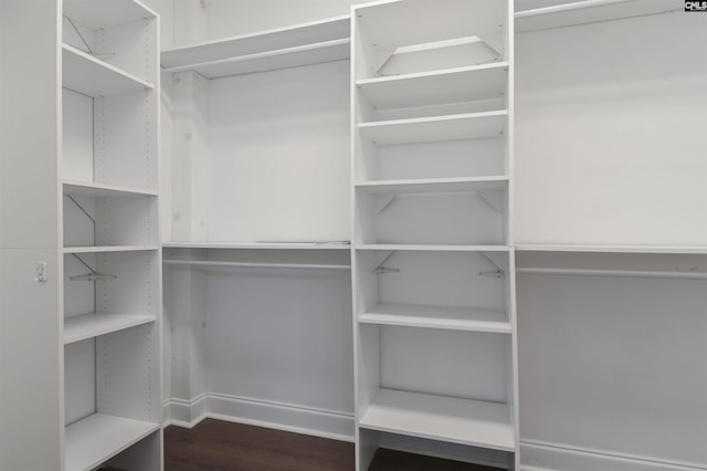 walk in closet with wood finished floors