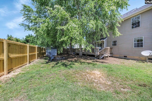 view of yard with a fenced backyard and a deck