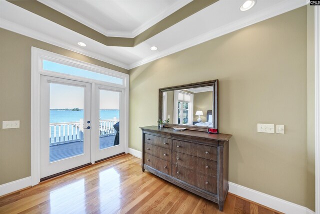 305 Marina Ct, Lexington, SC 29072 - entryway with plenty of natural light, ornamental molding, french doors, and light wood-style flooring