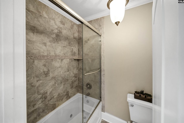 305 Marina Ct, Lexington, SC 29072 - bathroom with crown molding, bath / shower combo with glass door, baseboards, and toilet