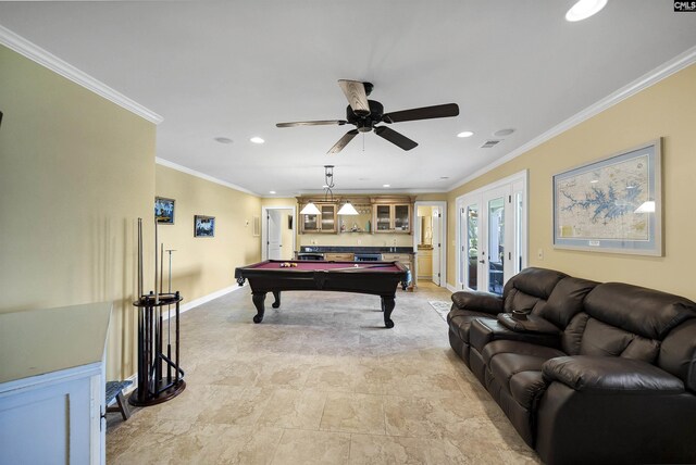 305 Marina Ct, Lexington, SC 29072 - rec room featuring recessed lighting, billiards, baseboards, and french doors