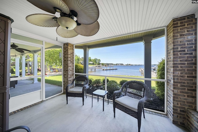 305 Marina Ct, Lexington, SC 29072 - sunroom with a water view, ceiling fan, and a wealth of natural light